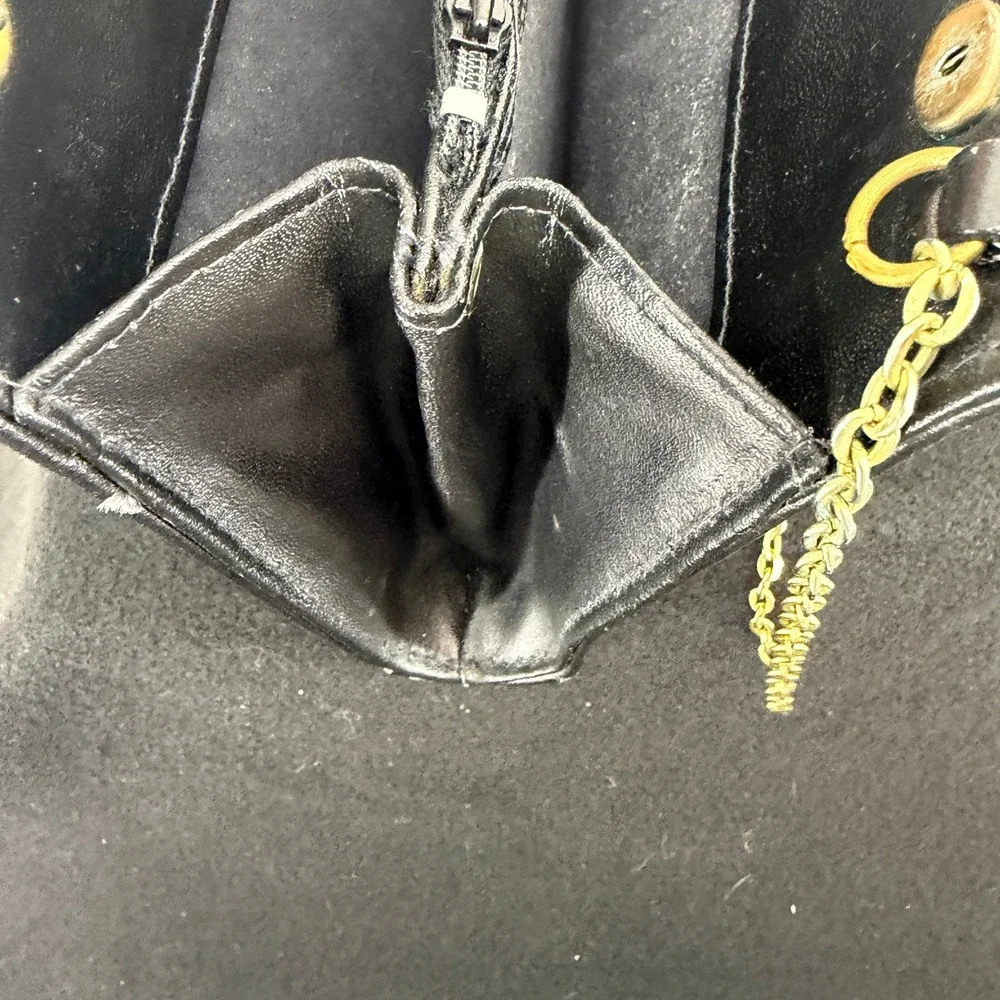 Black Leather Clutch Vintage Cuero Vaca Chain Purse Gold Logo Handbag Argentina